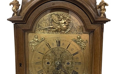 Antique European Bronze & Wood Double Bell Clock