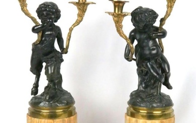Antique French Bronze & Marble Candelabras
