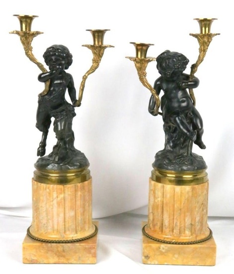 Antique French Bronze & Marble Candelabras