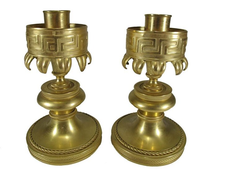 Antique French pair of gilt bronze candlesticks