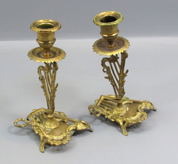 Antique Pair of Gilded Bronze Candlesticks