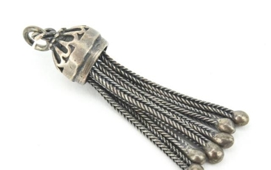 Antique Silver Tone Tassel Necklace Pendant