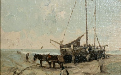 Anton Mauve Oil on Wood Panel Beach Scene