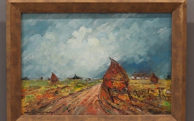 Antoon Kruijsen (1898-1977), gesign. l.o., hooimijten in het landschap, olieverf...