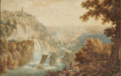 Attributed to Franz Kaisermann, Swiss 1765-1833- Falls of Tivoli; pencil and watercolour on paper, 67 x 104 cm. Provenance: Private Collection, UK. Note: The present watercolour, typical of Kaisermann's style, displays a picturesque scene of the...