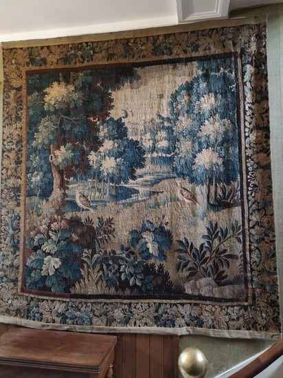 Aubusson, tapestry with a wooded landscape decorating a...