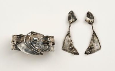 Avi Soffer, Schmuckset aus 925-er Silber: Armreif und Ohrgehänge, Israel, 20. Jahrhundert