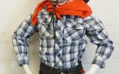 BOY MANNEQUIN CLOTHED IN LEVIS JEANS & WESTERN ATTIRE