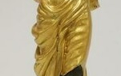 BRONZE STATUE OF A WOMAN WITH GILT BRONZE GARMENTS