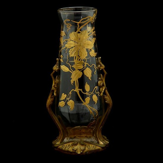 Baccarat Art Nouveau Gilt Bronze Mounted Vase.