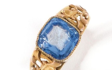 Pomponne ring decorated with a blue stone with intaglio with...