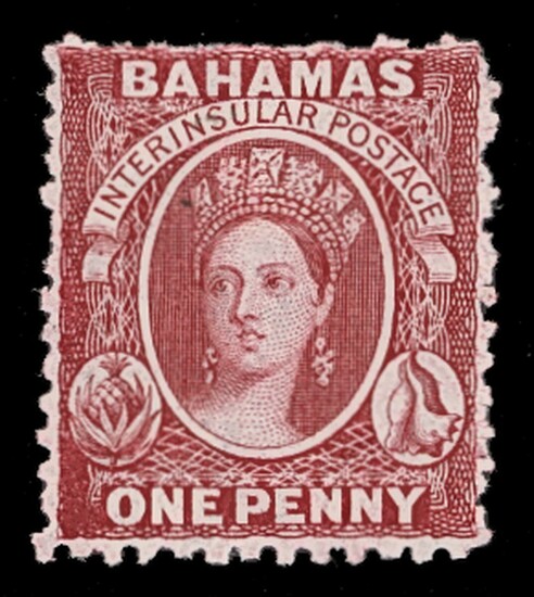 Bahamas 1863-77 Watermark Crown CC Perforated 12½ 1d. carmine-lake (aniline), watermark inverte...