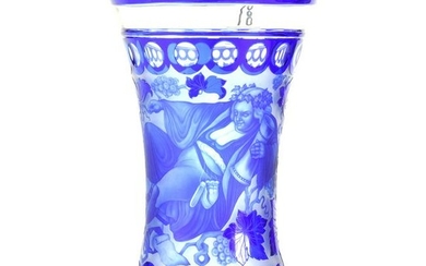 Beaker, Bohemian Cameo Carved Cobalt Blue To Clear