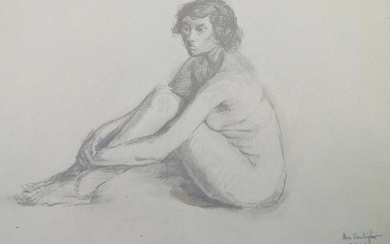Ben Sunlight, British 1935-2002- Study of a female nude; charcoal on paper, signed and dated 'Ben Sunlight / 8/10/59', 50.8 x 63.7 cm.: together with six further nude figure studies by the same artist, in charcoal, pencil, and ink variously, one on...