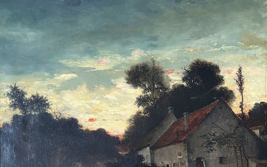 Bénedict MASSON (1819-1893) Scène pastorale au Crépuscule Huile sur toile. Signé, daté 1881 en bas...