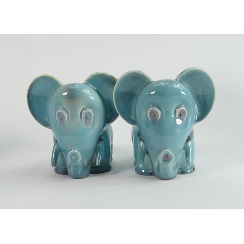 Beswick pair of blue comical elephants 568: (one tusk re-stu...