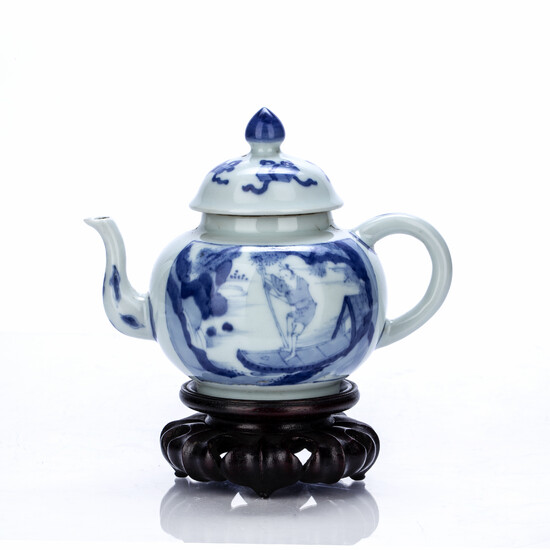 Blue and white teapot and cover