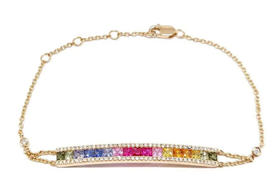 Bracelet barrette saphirs multicolores diamants or rose