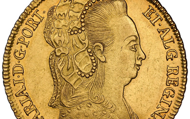 Brazil: , Maria I gold 6400 Reis 1794-R AU58 NGC,...