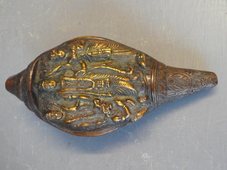 Bronze conche decorated with deities shell 22L x 11W cm