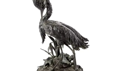 Bronze figure of a Heron. JULES MOIGNIEZ (1835-1894).