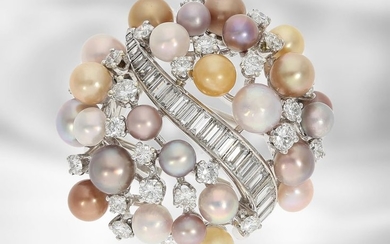 Brooch/pin: imaginatively worked multicolor cultured pearl brooch with...