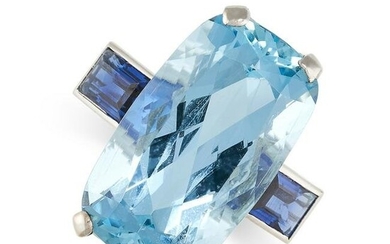 CARTIER, AN AQUAMARINE AND SAPPHIRE RING Elongated
