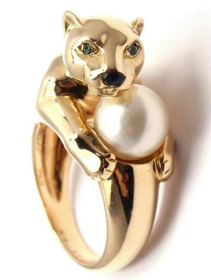 CARTIER Panther Panthere 18k Yellow Gold 8mm Pearl