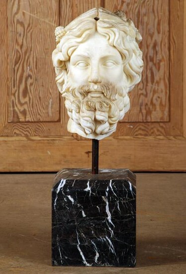 CARVED MARBLE HEAD OF CLASSICAL BEARDED MAN