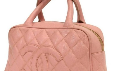 CHANEL 'BOSTON' QUILTED PINK LEATHER HANDBAG