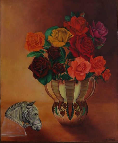 CHAUMET D.(XXème s.), bouquet de roses et cheval, …