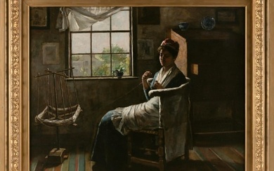 CLEMENT ROLLINS GRANT (Massachusetts/Maine, 1848-1893), Interior scene with a young woman winding