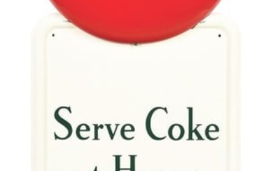 COCA-COLA "SERVE COKE AT HOME" PILASTER SIGN W/ SIX PACK GRAPHIC.
