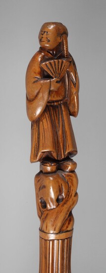 Canne sculptéeChine, vers 1920, modèle fabriqué à partir d'un seul morceau de bambou, la poignée...