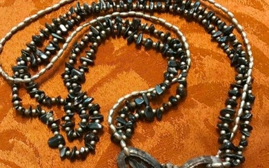 Carved Agate, Silver & Hematite Multi-Strand Butterfly