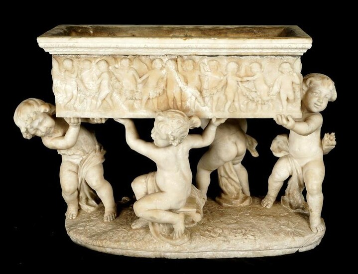 Carved Figural Carved Putti Marble Centerpiece