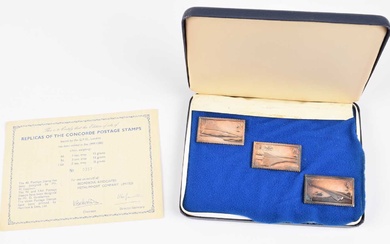 Cased Replicas of the Concorde Postage Stamps, struck in silver.
