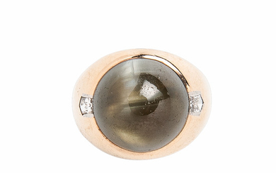 Cat's-eye Chrysoberyl and Diamond Ring