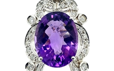 Certified 14K Gold Diamond and Amethyst Ring