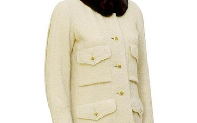 Chanel Couture Cream Couture Boucle Coat with Mink