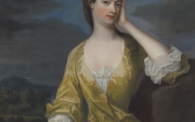 Charles Jervas (Dublin c. 1675-1739 London), Portrait of Lady Elizabeth Egerton, Countess of Bridgewater (1687-1714), three-quarter-length, in a yellow dress, a landscape beyond