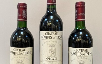 Château MARQUIS de TERME 1990 - 4e Grand cru classé MARGAUX. 3 bouteilles. (Etiquettes légèrement...
