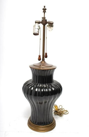Chinese Black Glazed Porcelain Table Lamp