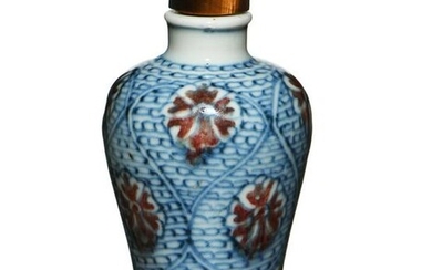 Chinese Blue & Red Underglazed Snuff Bottle, 19th Cent
