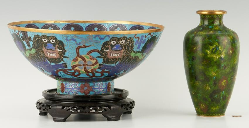 Chinese Cloisonne Punch Bowl & Vase, 2 items