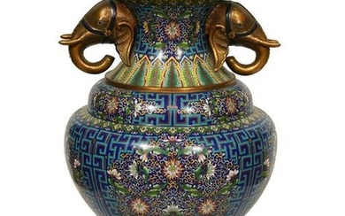 Chinese Cloisonne Vase with Elephant Handles, 19th