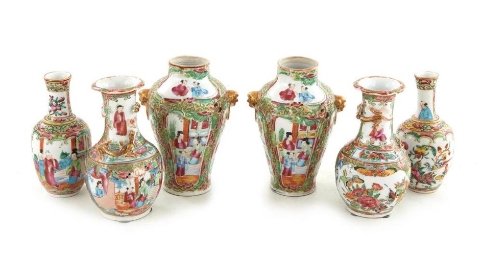 Chinese Export Rose Medallion porcelain vases (6pcs)
