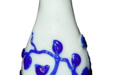 Chinese Peking Glass Blue Overlay Snuff Bottle