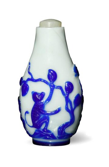 Chinese Peking Glass Blue Overlay Snuff Bottle