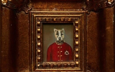 Chinese School, "Dog General," 20th c., oil on board